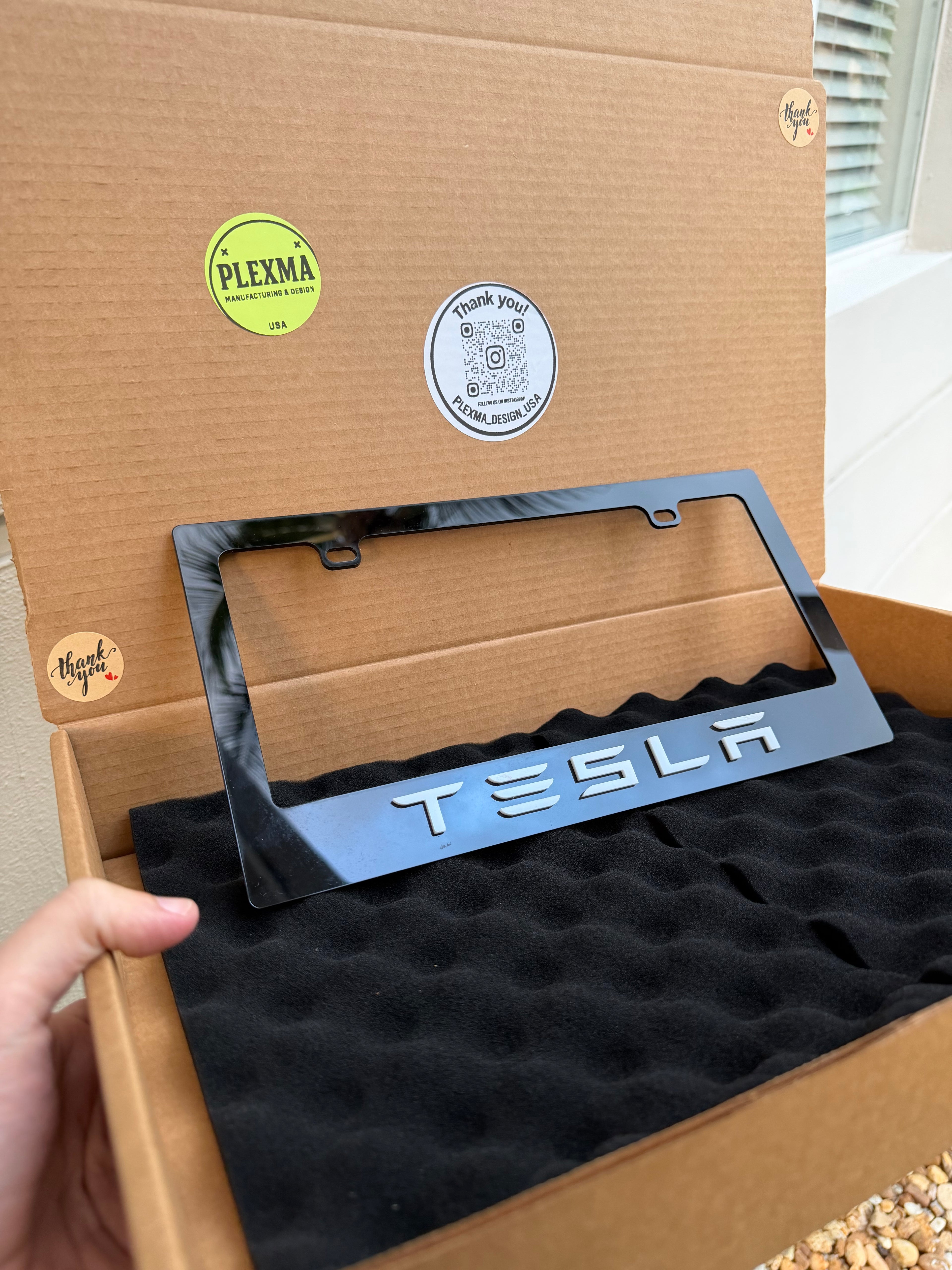 Plexma Black Acrylic License Plate Frame – Tesla Style (Custom Available)