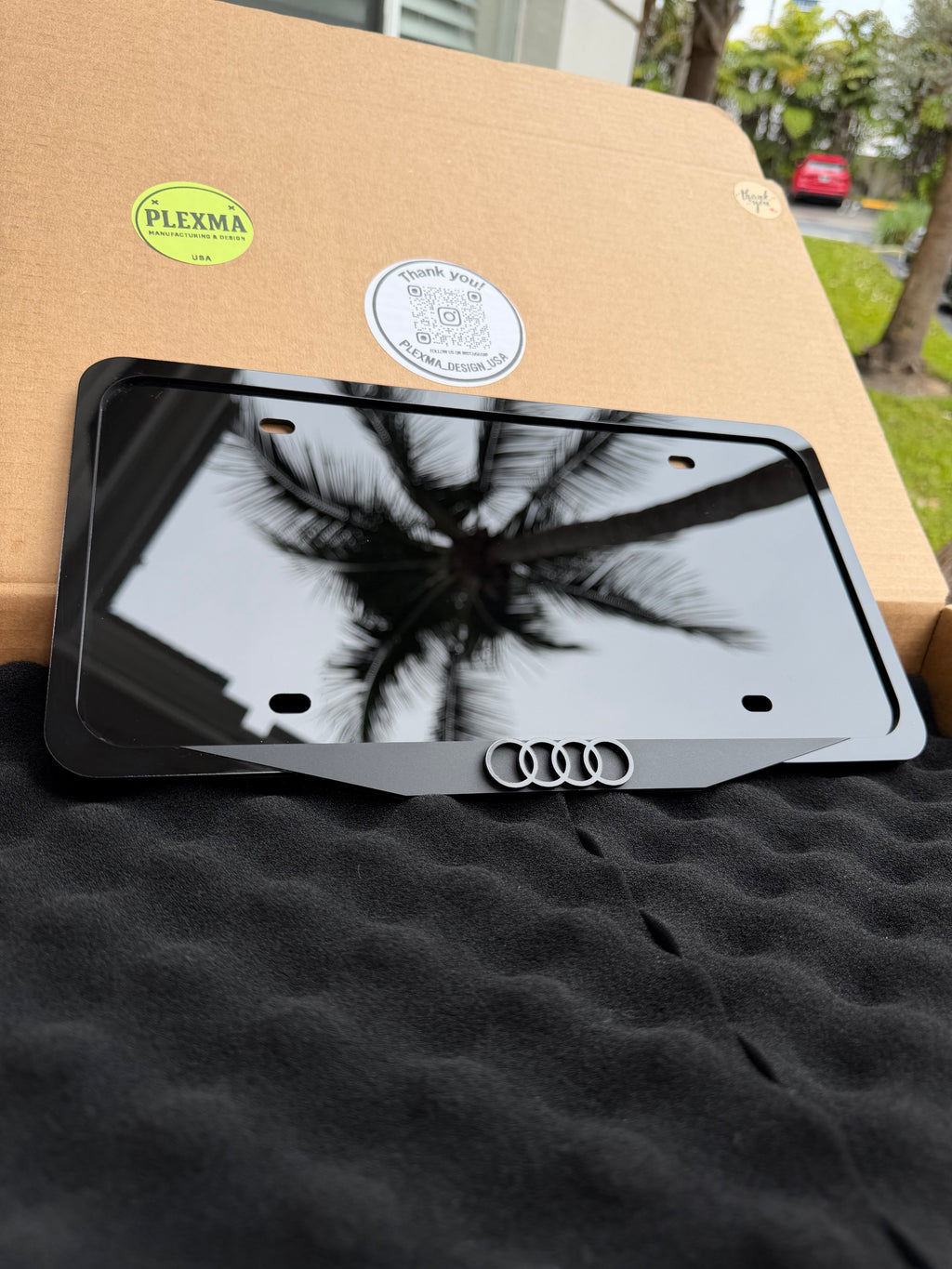 Audi Black Logo Luxury 3D License Plate Frame – Handmade in USA