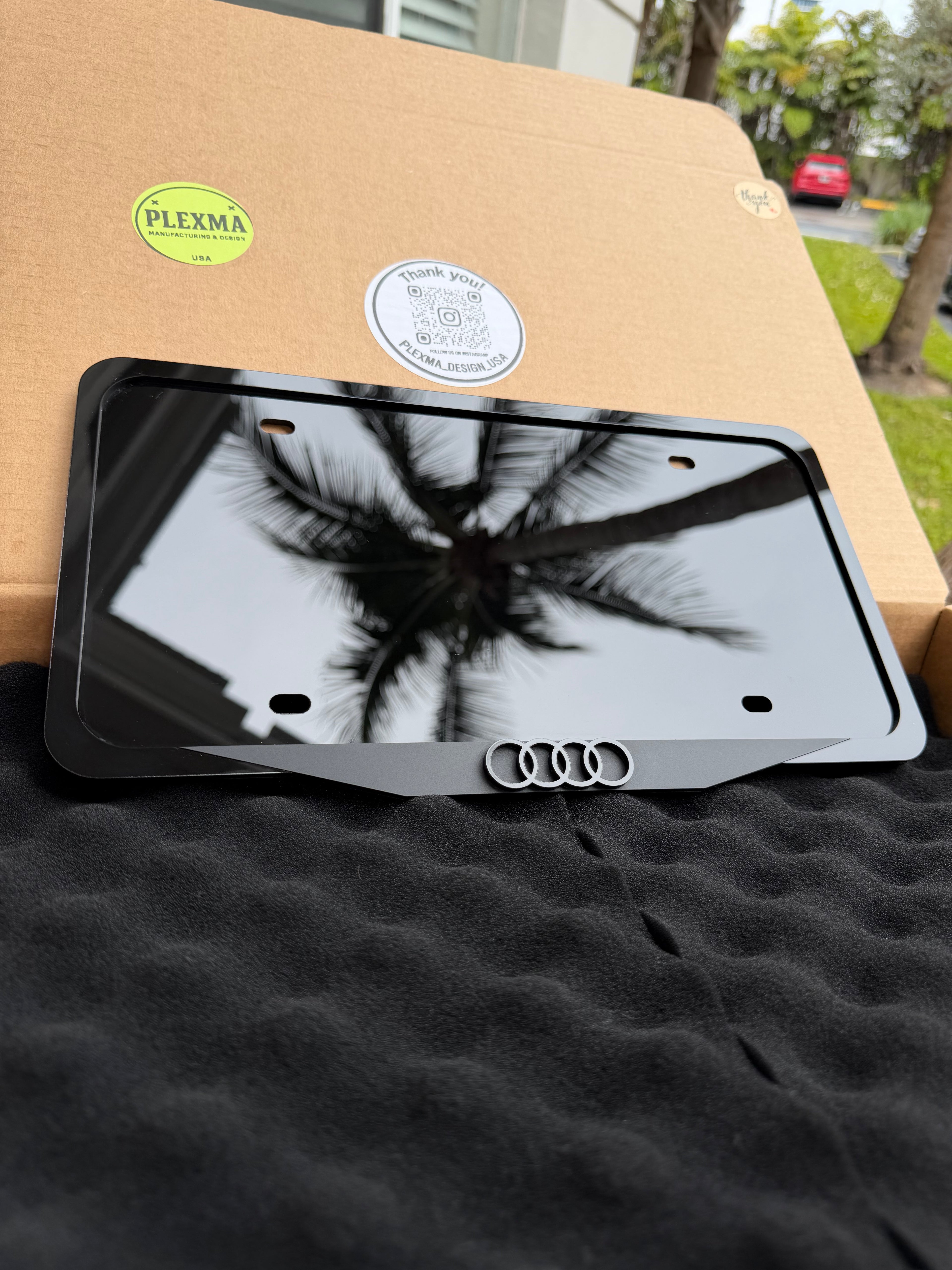 Audi Black Logo Luxury 3D License Plate Frame – Handmade in USA