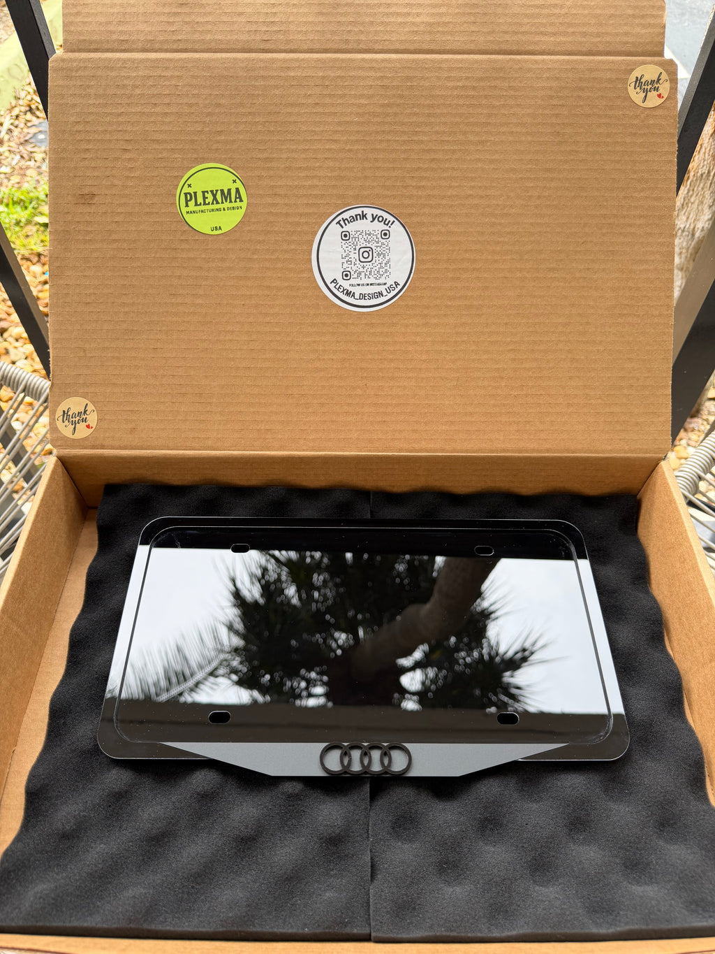 Luxury Audi black logo license plate frame weatherproof 3D acrylic