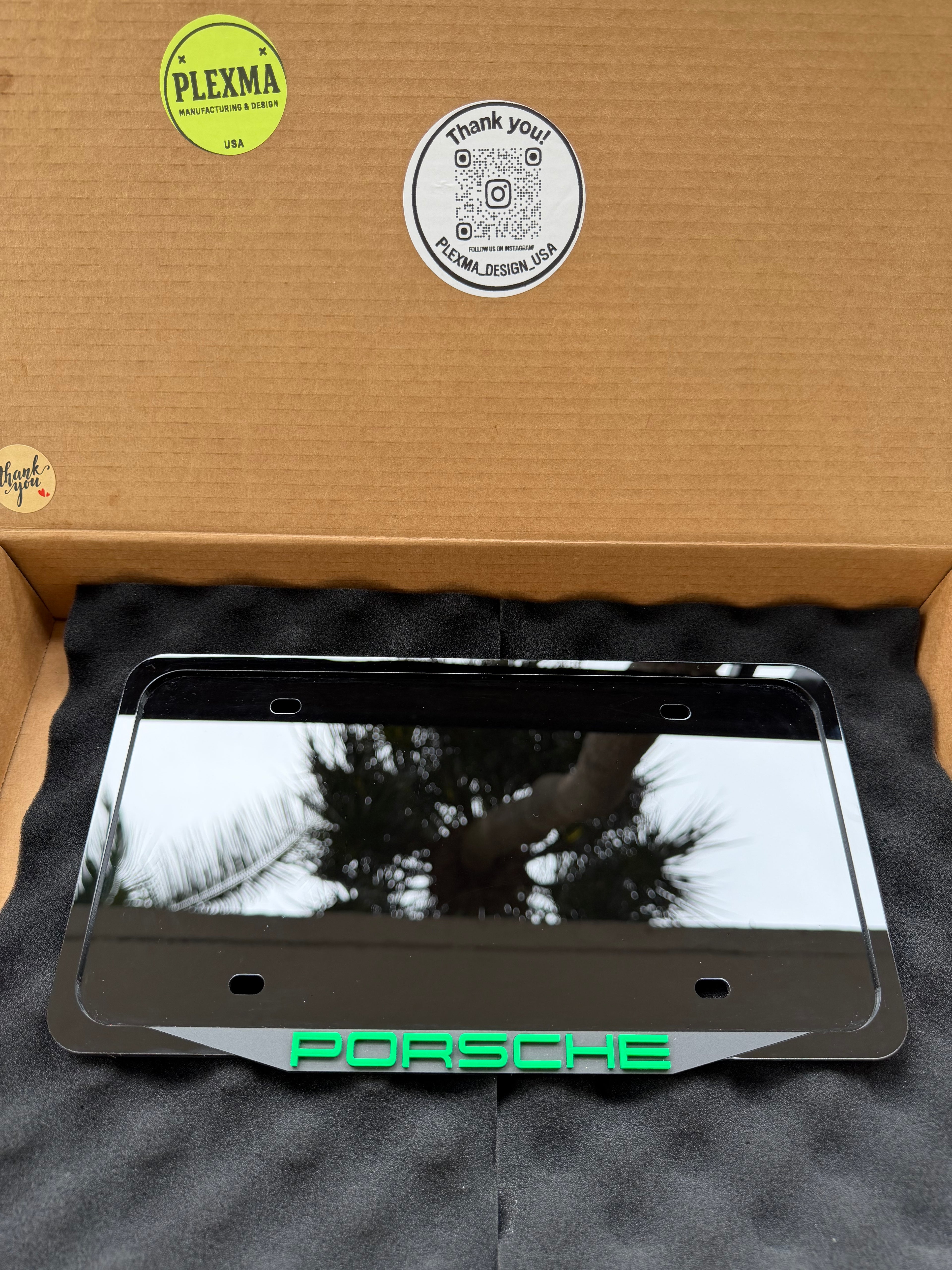 PORSCHE NEON GREEN Sport Style License Plate Frame – Glossy 3D Acrylic