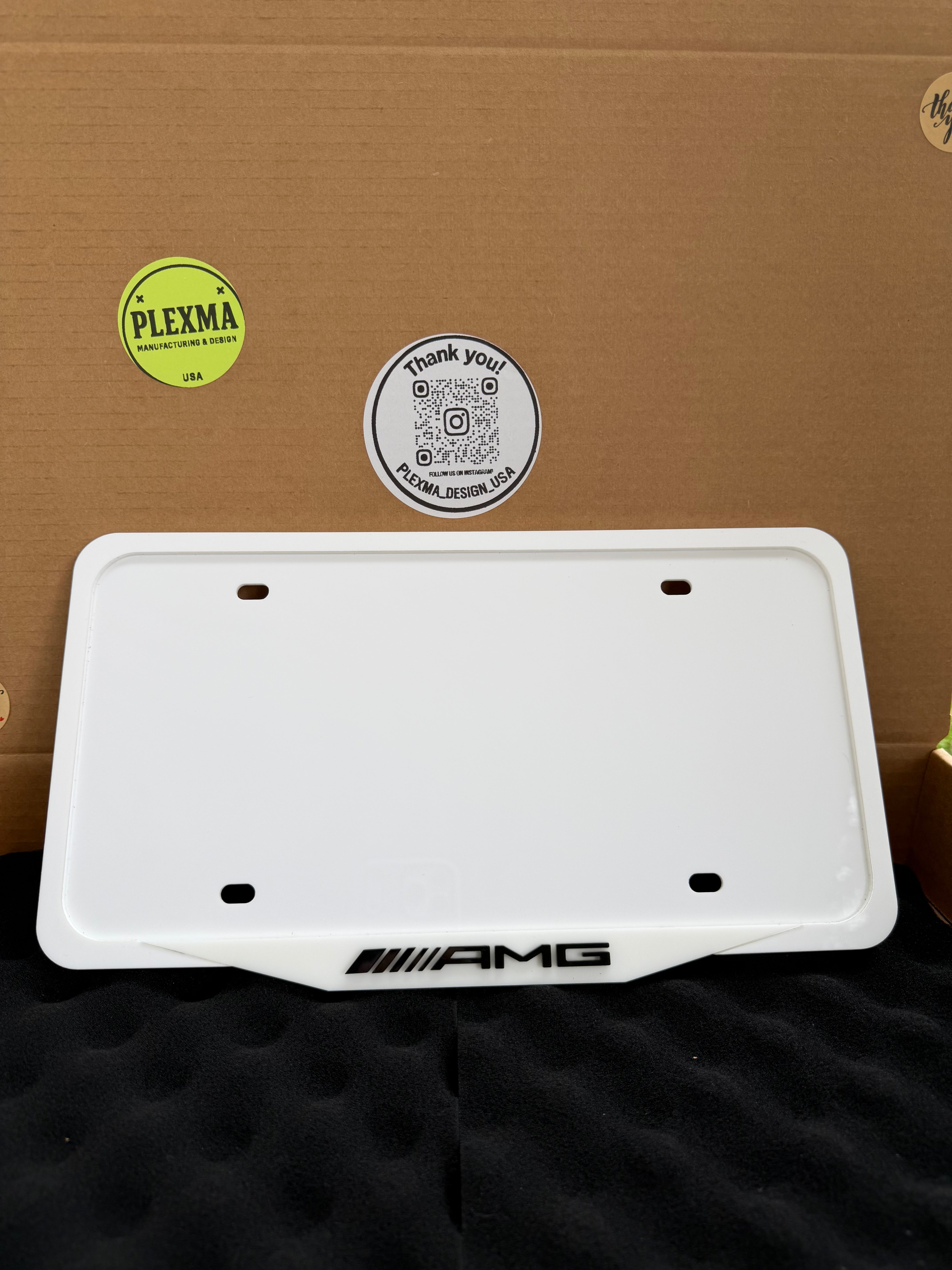 AMG License Plate Frame | Glossy White 3D Acrylic – PLEXMA DESIGN