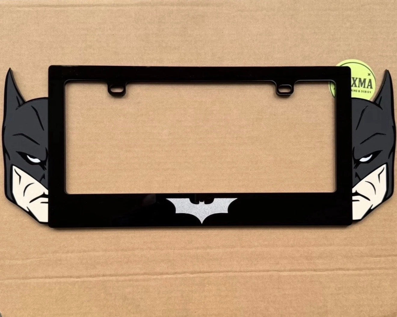 Batman black 3D acrylic license plate frame front view custom car accessory