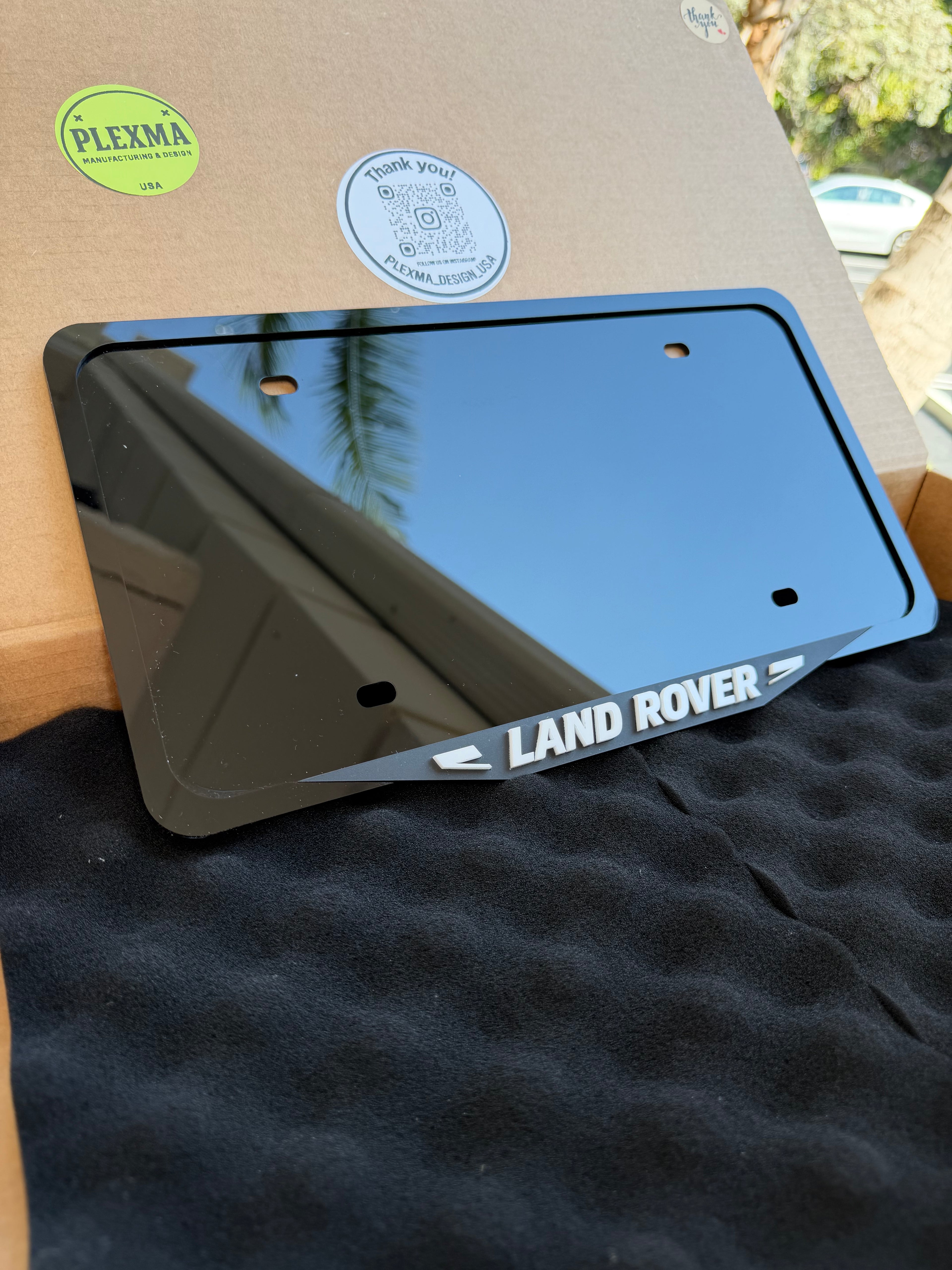 Laser engraved land rover logo license plate frame, 3D layered acrylic, custom car accessory made in USA