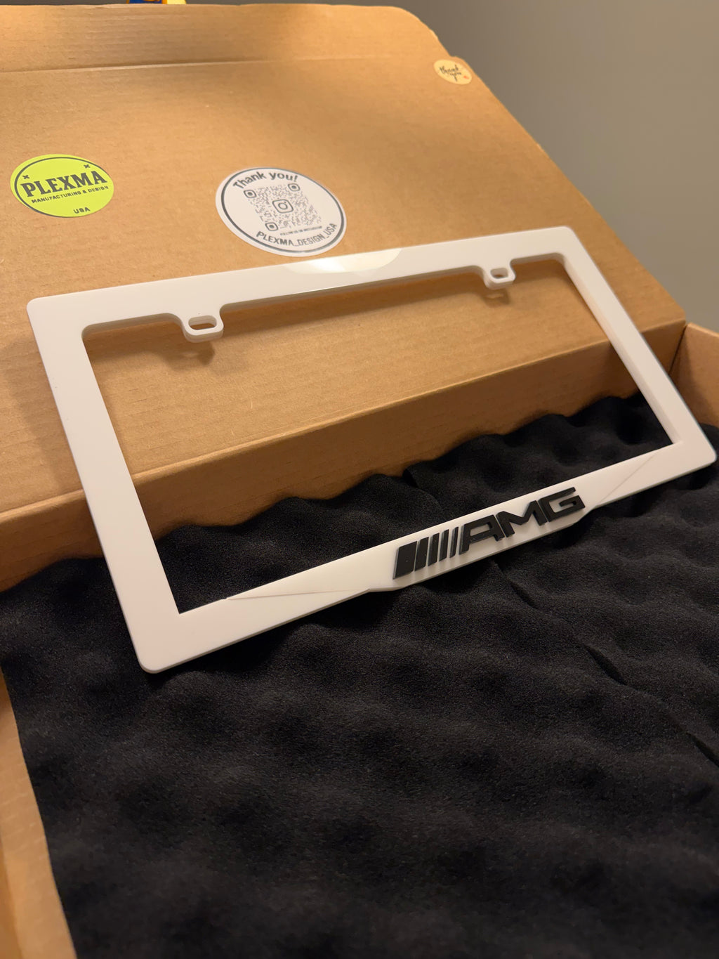 AMG Mercedes License Plate Frame – Glossy Black 3D Acrylic – Handmade–Made in USA