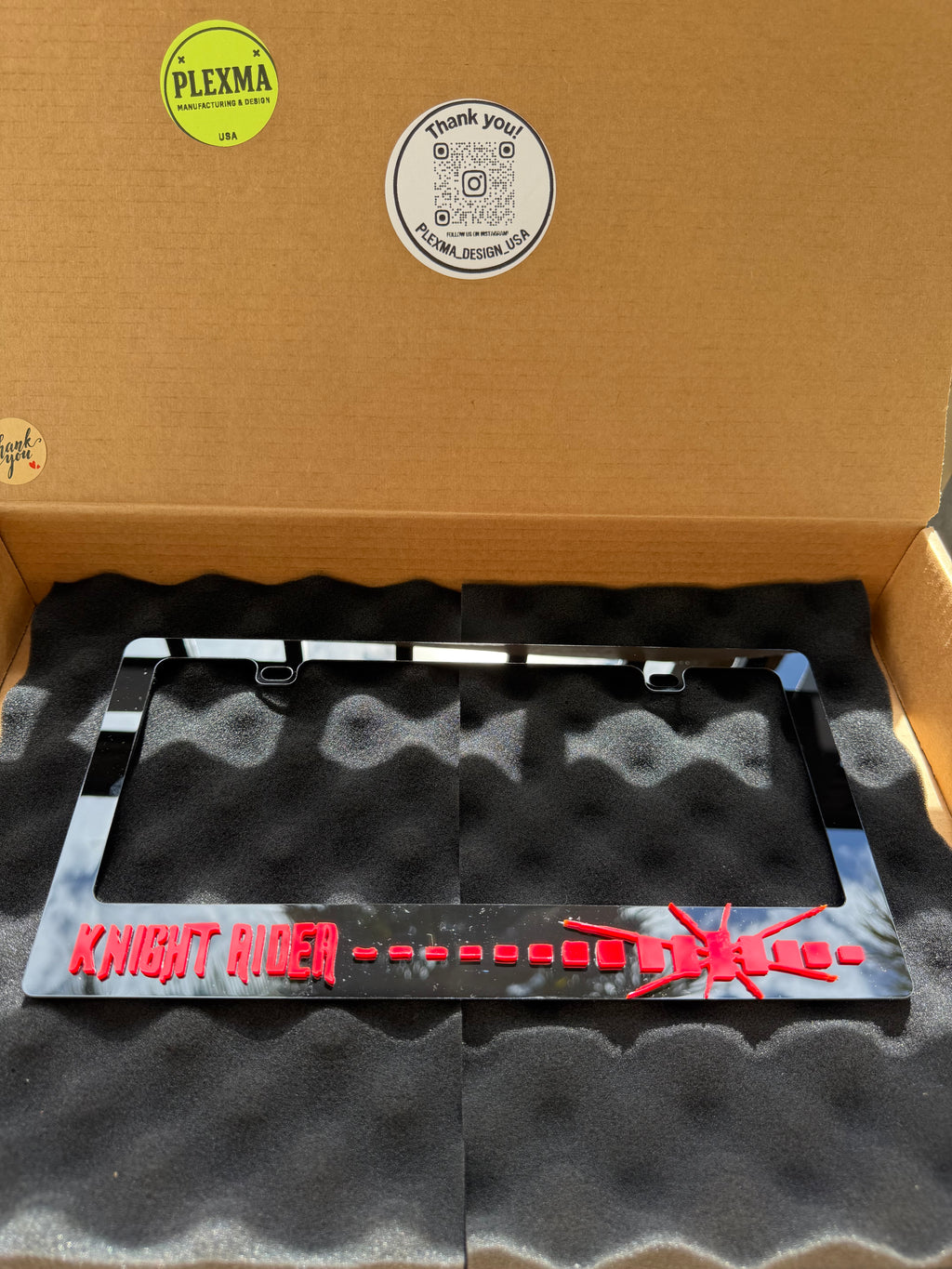 Knight Rider 3D License Plate Frame – Black Acrylic Handmade Car Accessory