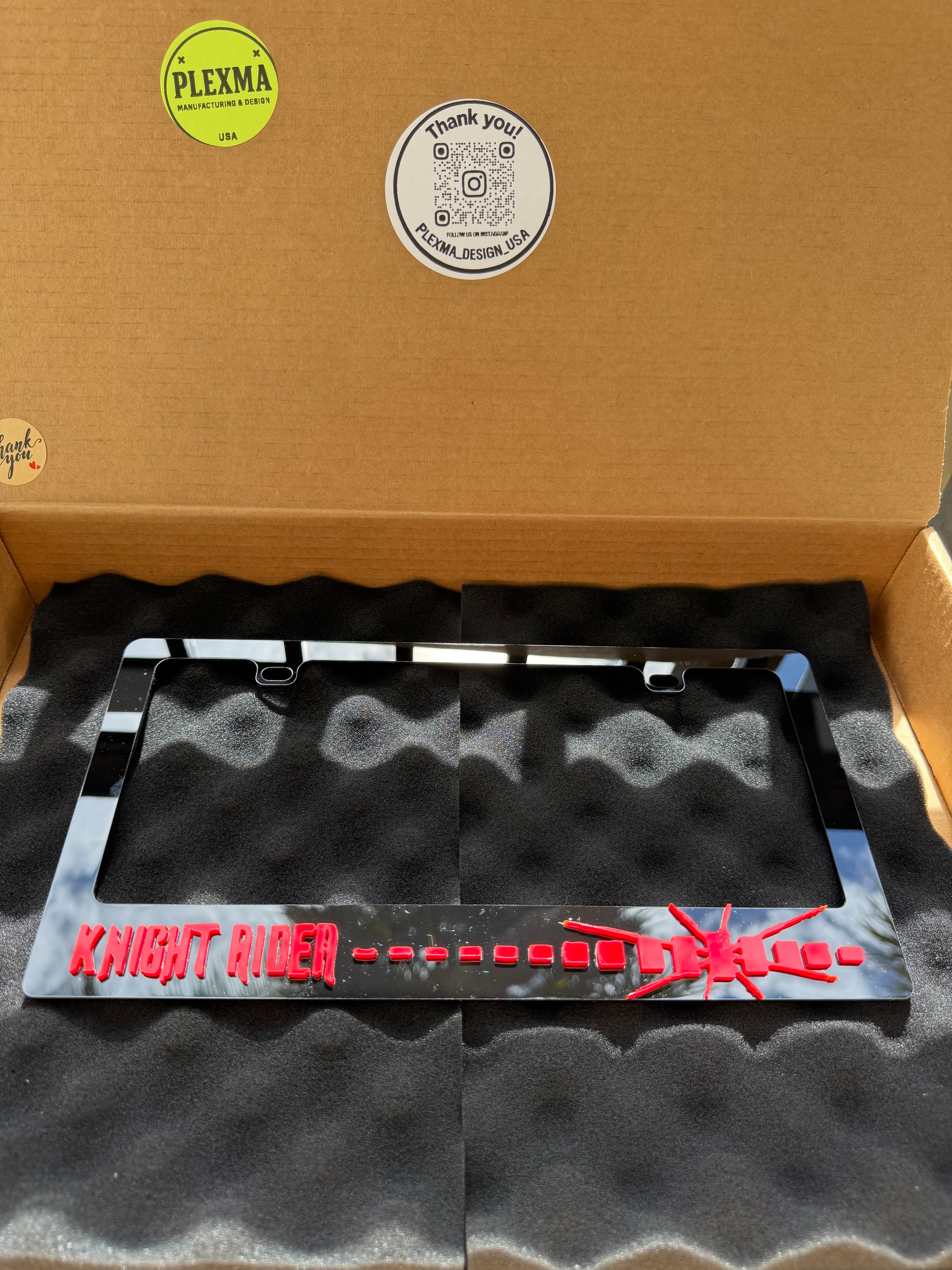 Knight Rider 3D License Plate Frame – Black Acrylic Handmade Car Accessory
