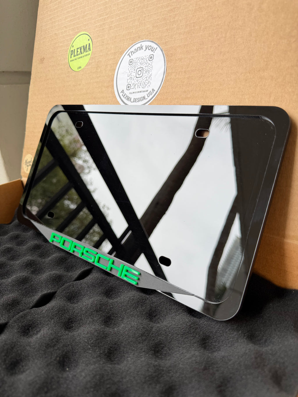 PORSCHE NEON GREEN Sport Style License Plate Frame – Glossy 3D Acrylic