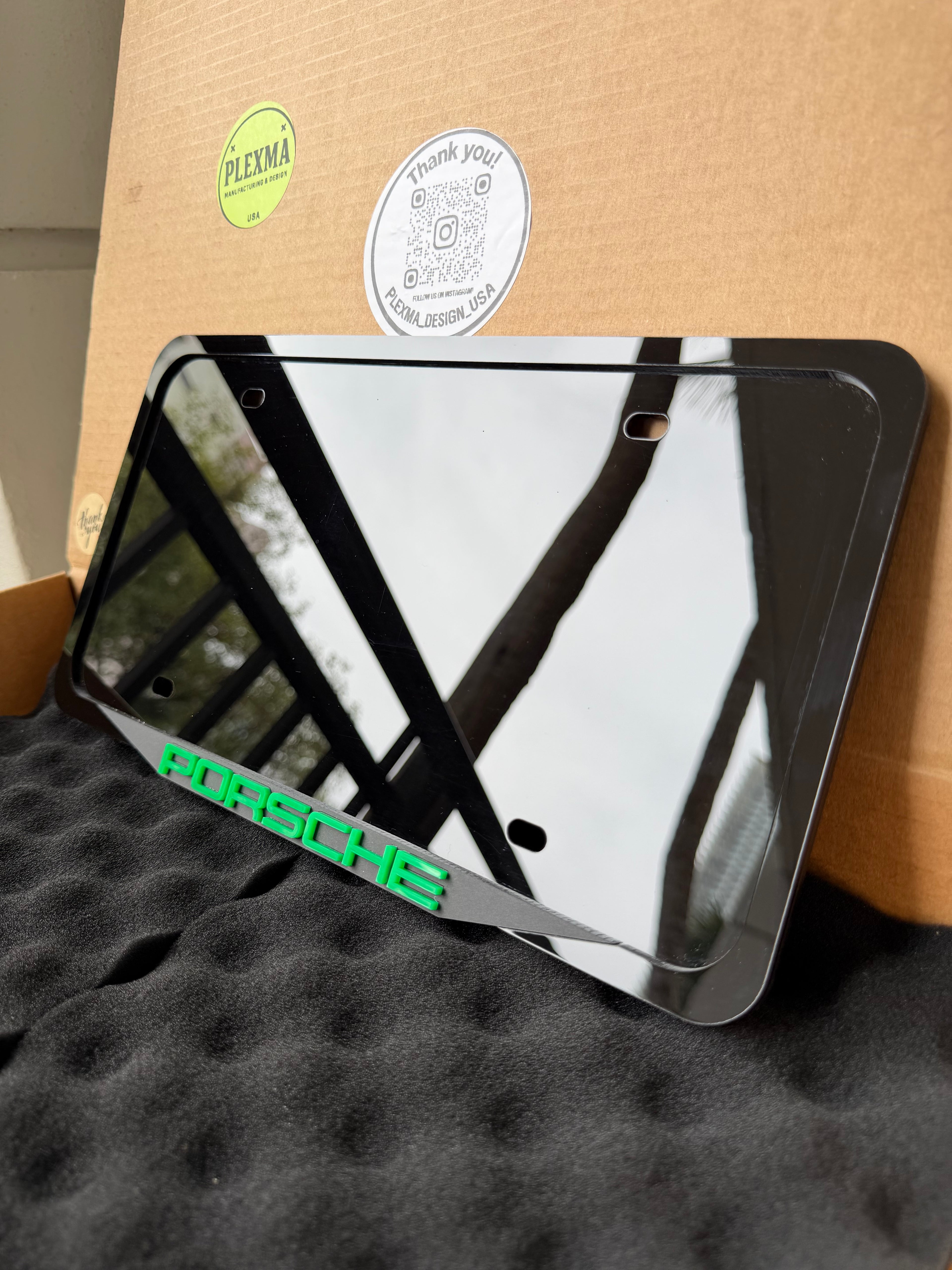 PORSCHE NEON GREEN Sport Style License Plate Frame – Glossy 3D Acrylic