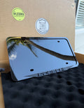 Porsche 3D black acrylic license plate frame with raised logo, handmade in USA