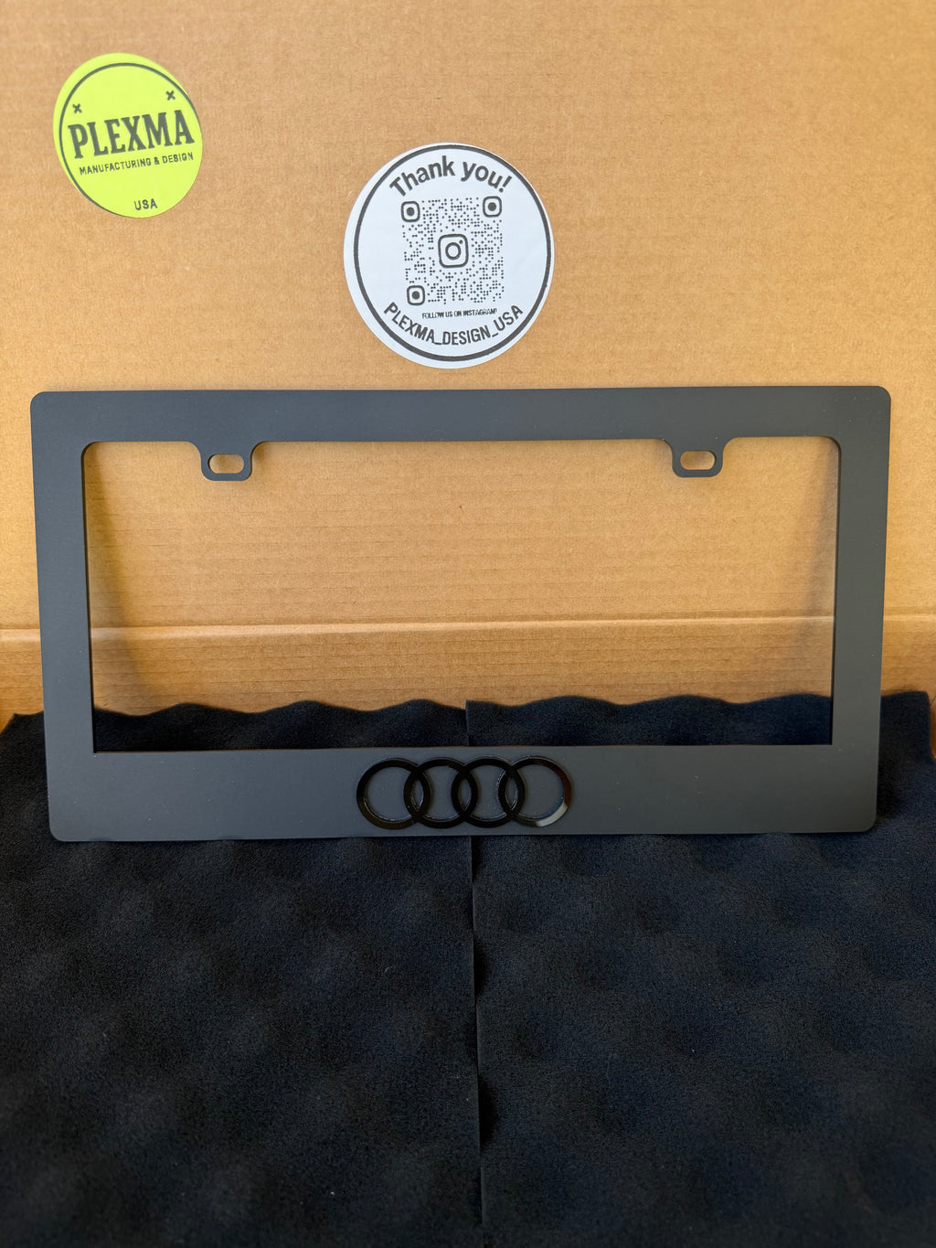 Audi Matte Black 3D License Plate Frame with Premium Logo – Handmade USA