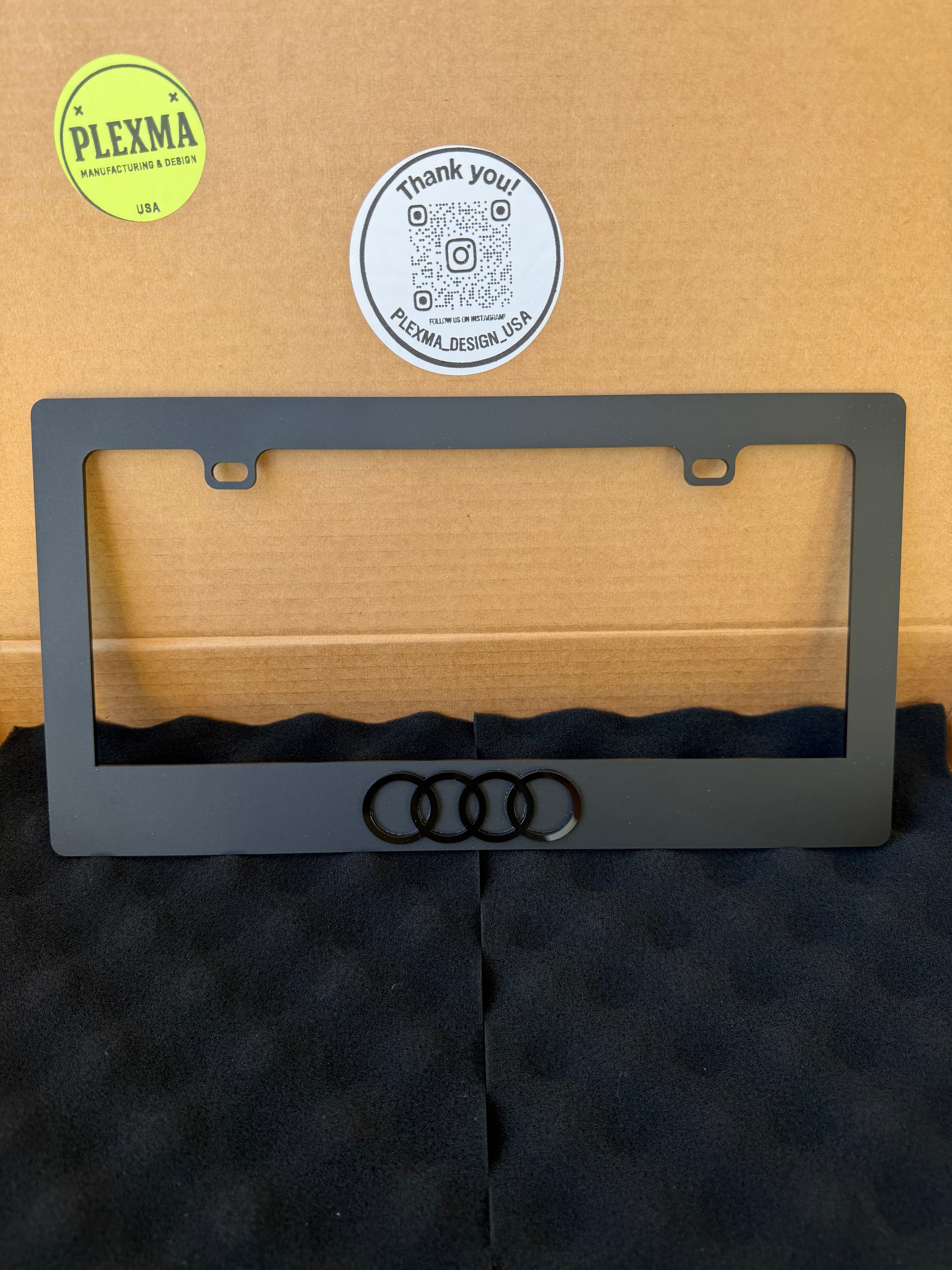 Audi Matte Black 3D License Plate Frame with Premium Logo – Handmade USA