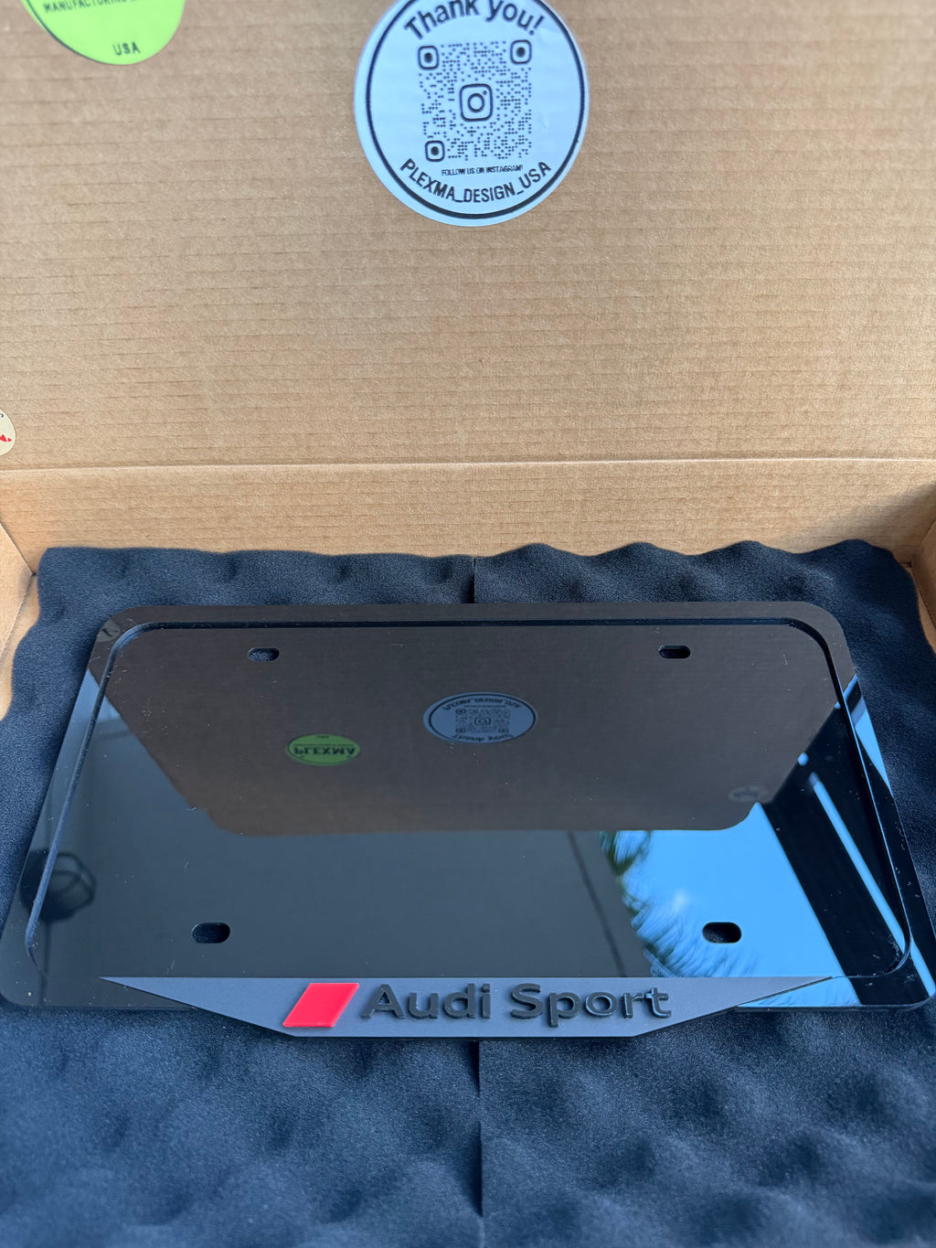 Audi performance license plate frame glossy black layered acrylic, sport car style