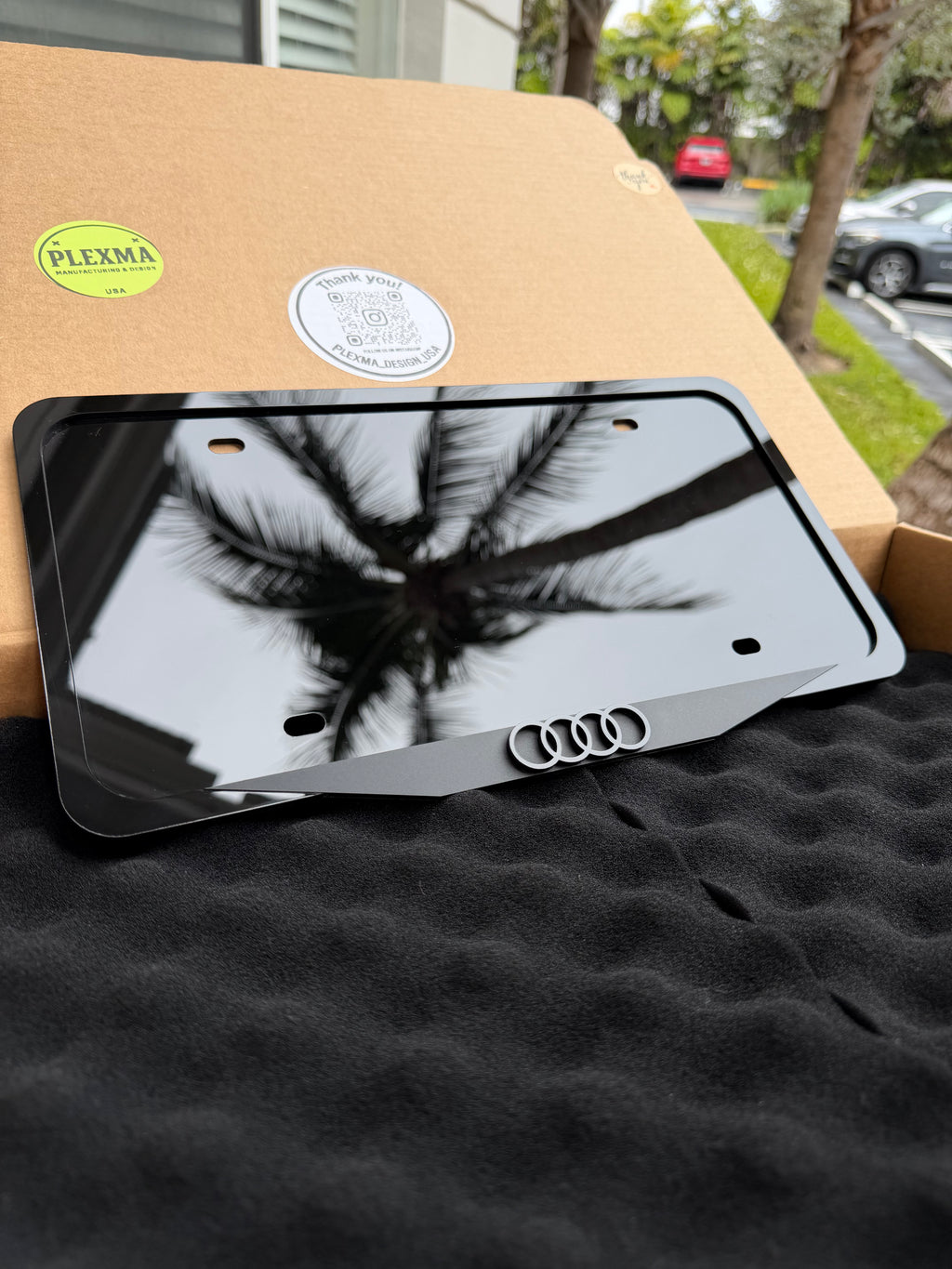 Audi black logo luxury 3D acrylic license plate frame handmade in USA