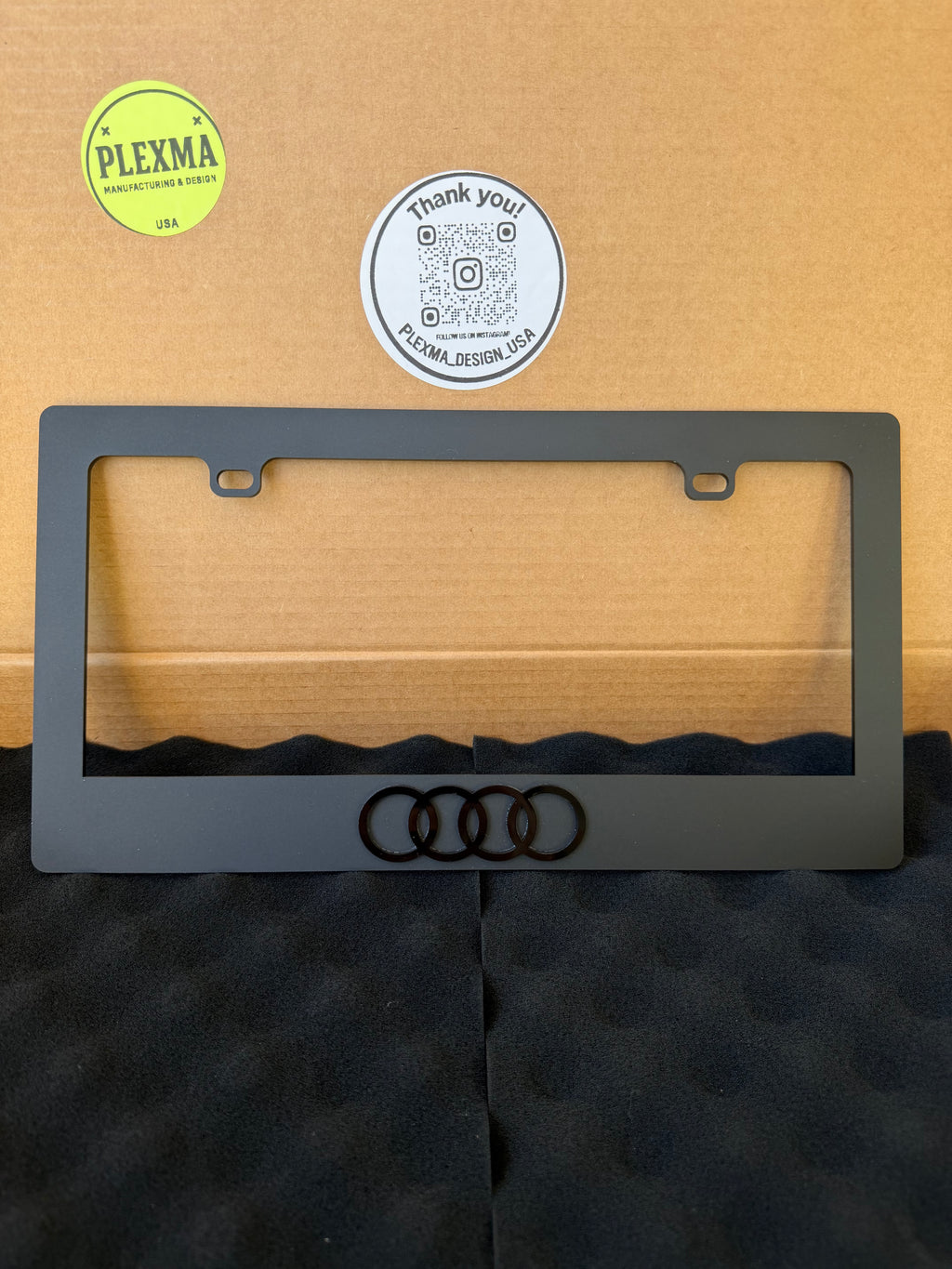 Audi Logo 3D Acrylic License Plate Frame Matte Black Car Accessory
