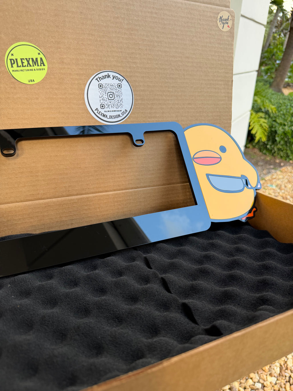 funny cartoon chick knife acrylic license plate frame 3D custom car accessory

