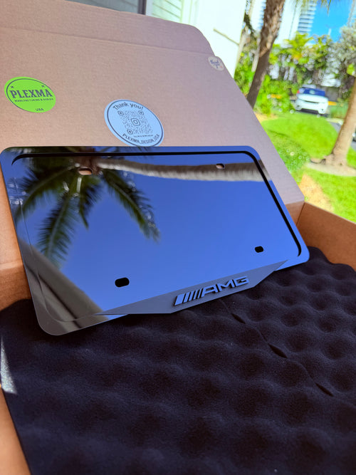 Handmade 3D AMG license plate frame for Mercedes, premium acrylic car accessory
