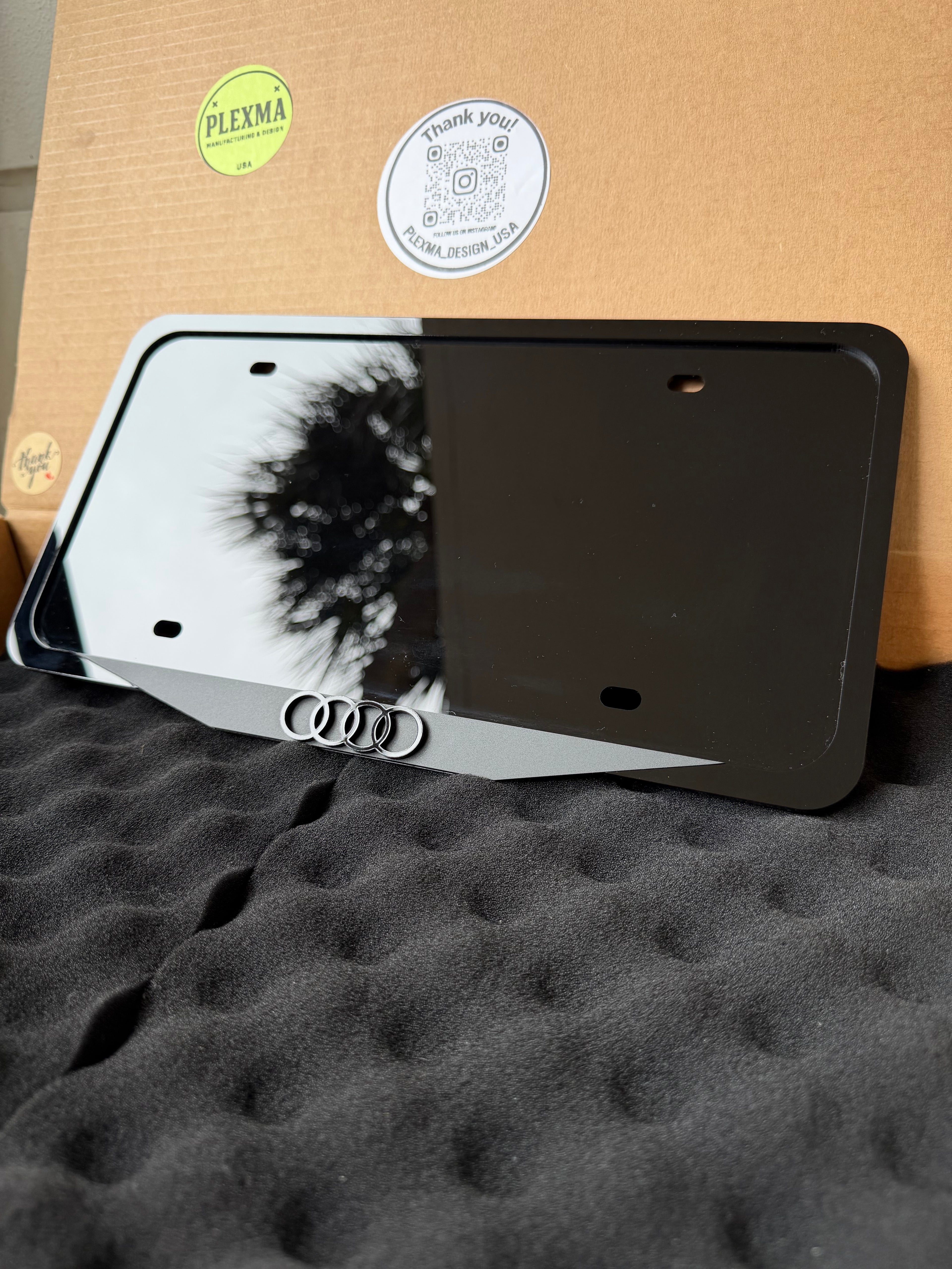 Audi black emblem 3D license plate frame glossy acrylic premium design