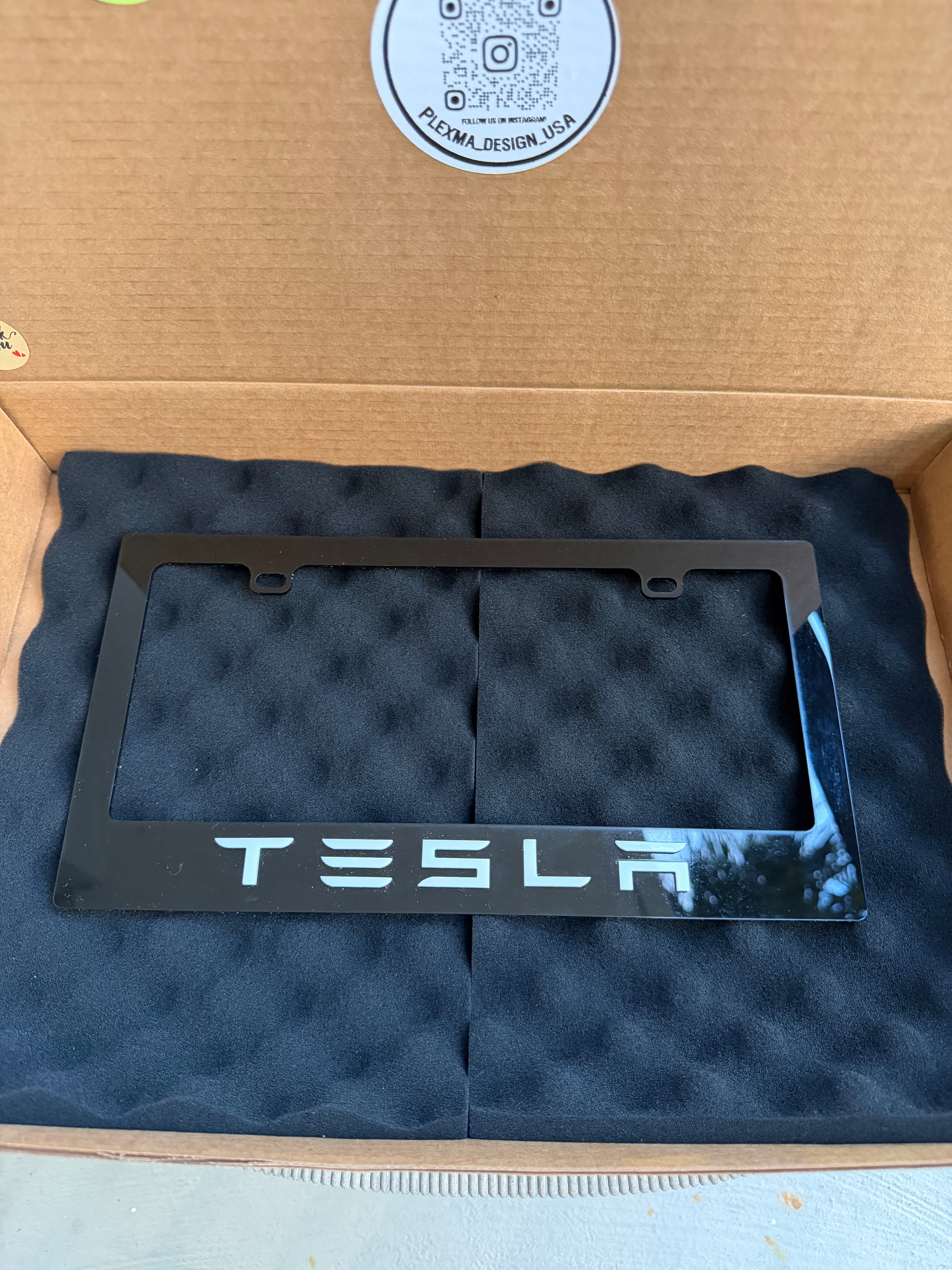 Plexma Black Acrylic License Plate Frame – Tesla Style (Custom Available)