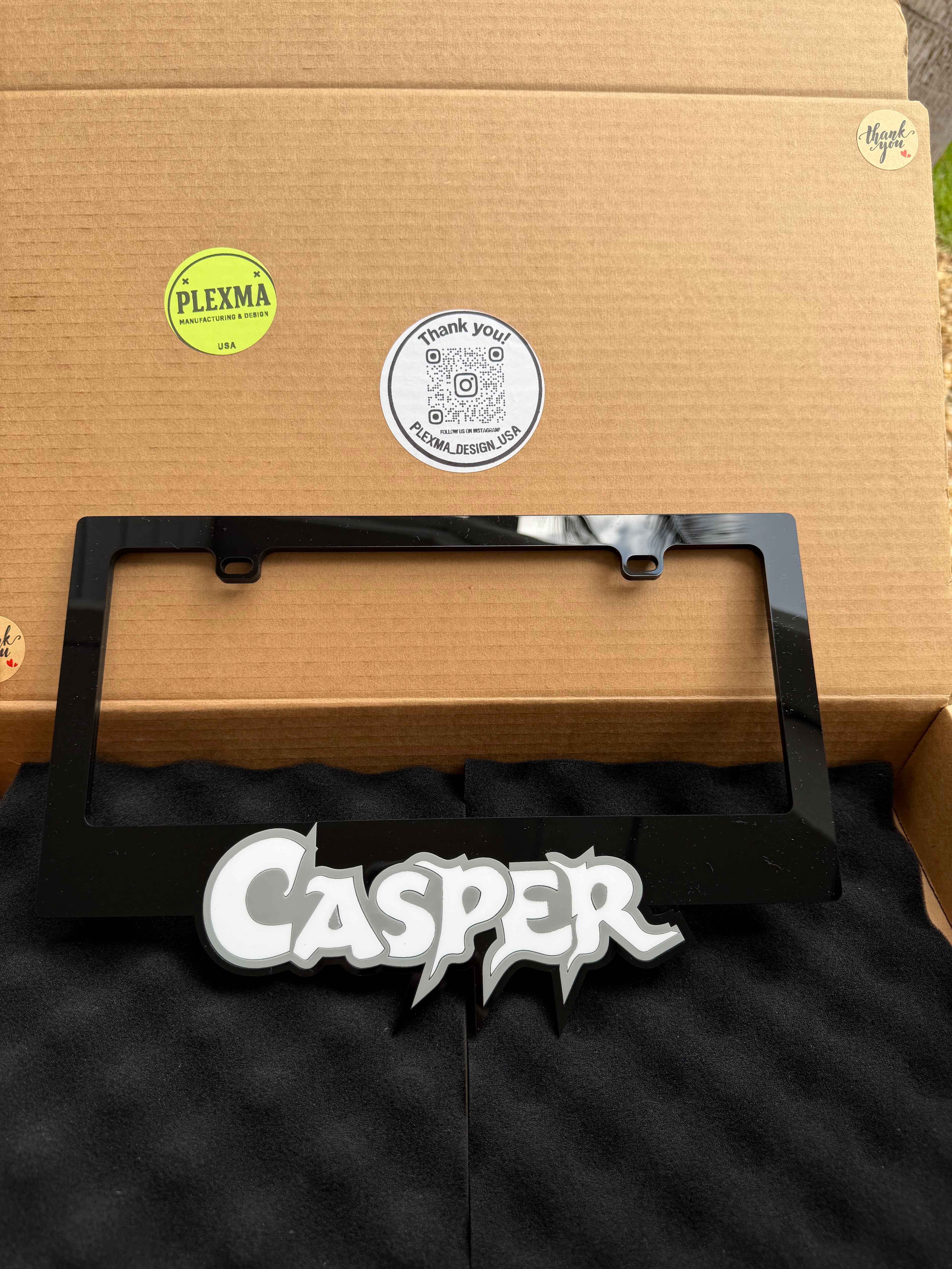 Cute Casper Inspired White Ghost Car License Plate Frame Premium Acrylic Design