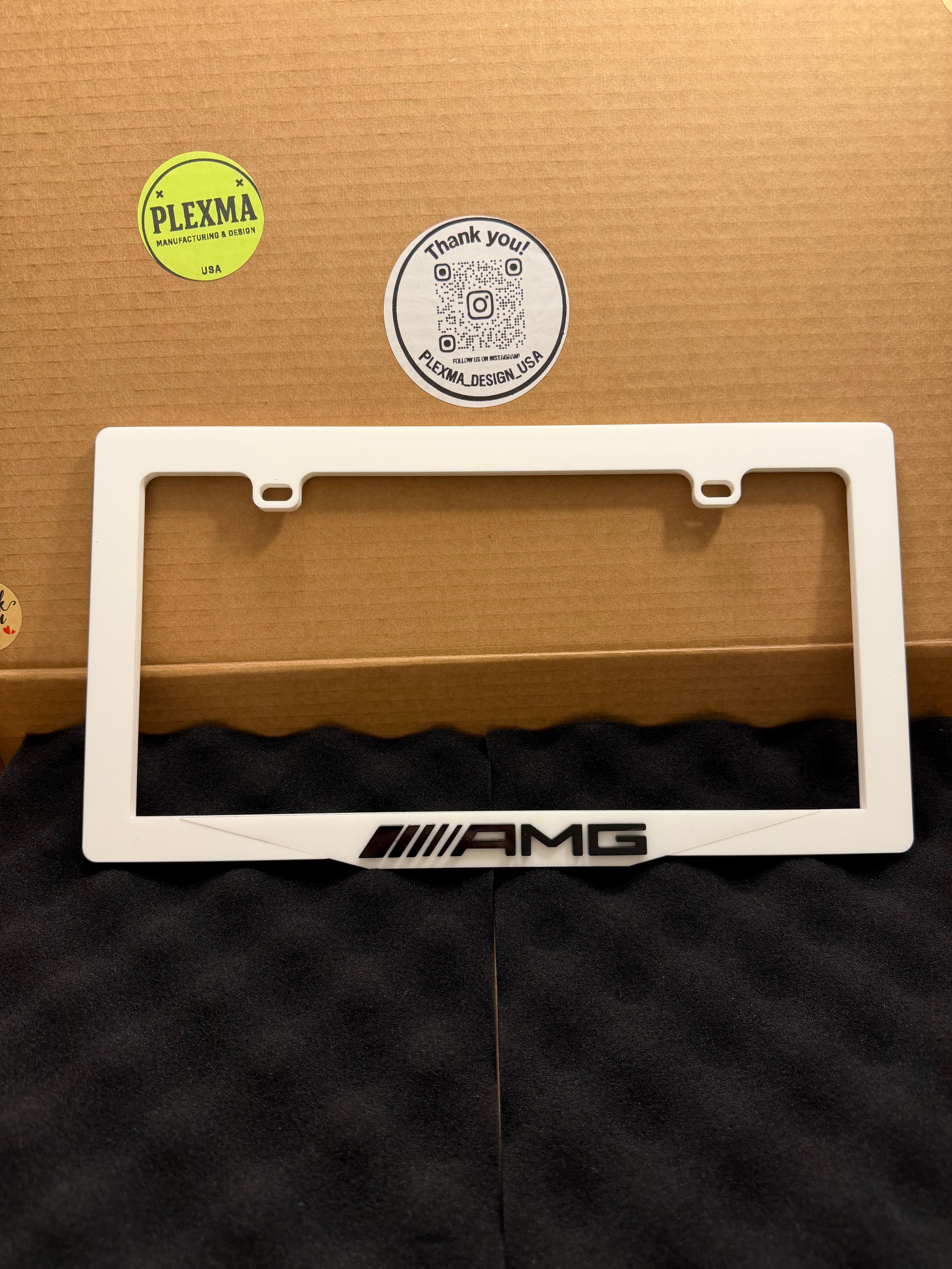 AMG Mercedes License Plate Frame – Glossy Black 3D Acrylic – Handmade–Made in USA