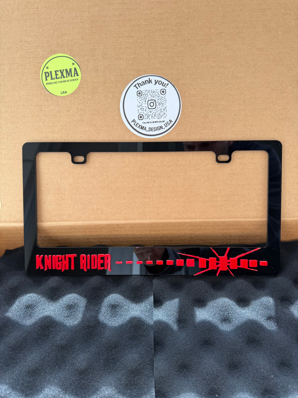 Knight Rider 3D License Plate Frame – Black Acrylic Handmade Car Accessory