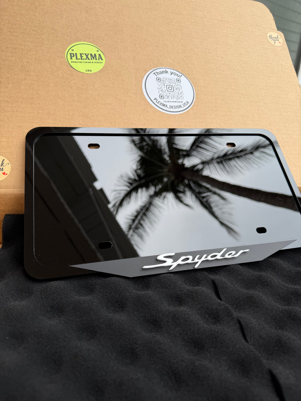 Custom Porsche Spyder black acrylic license plate frame premium car accessory
