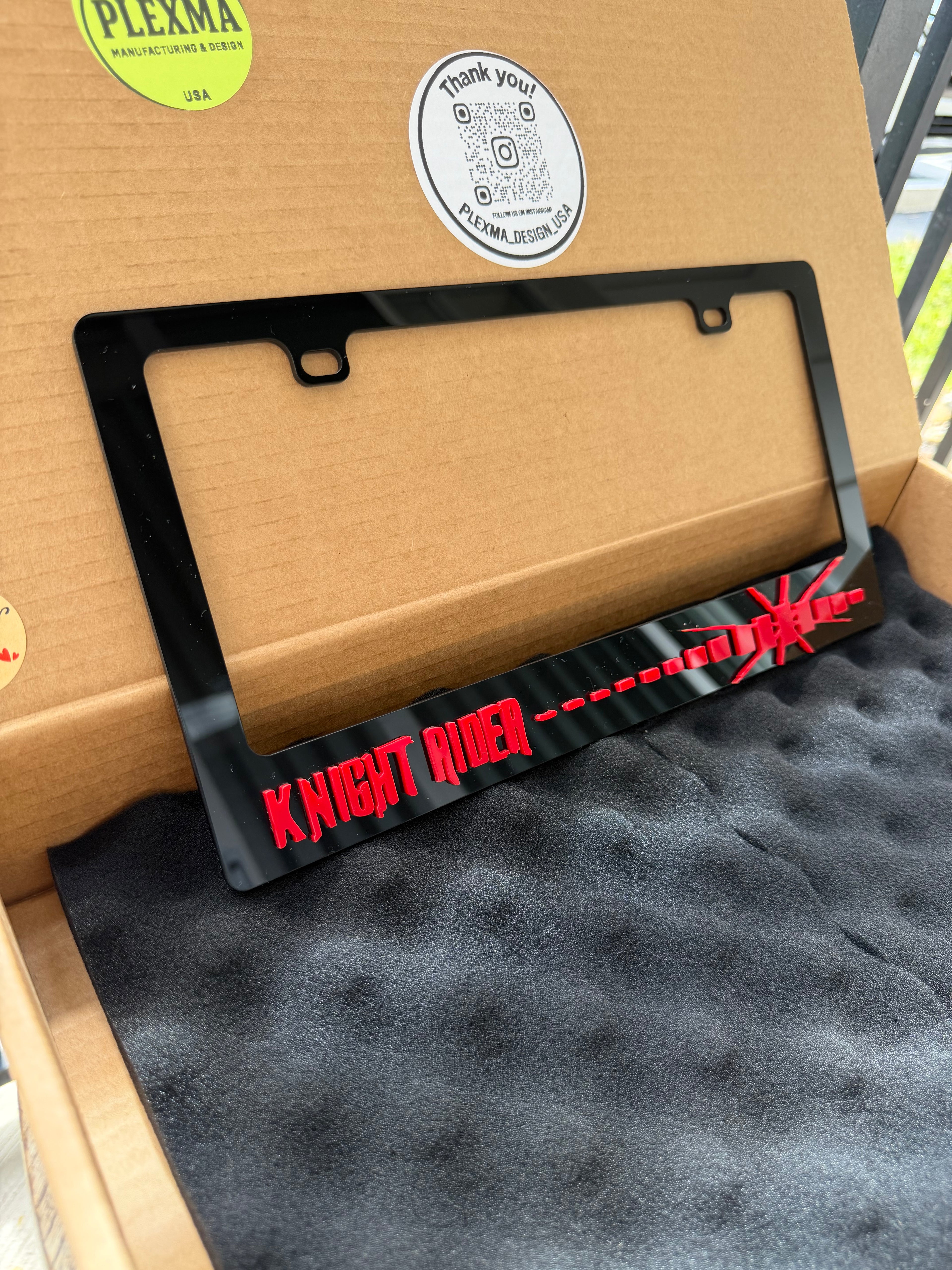 Knight Rider 3D License Plate Frame – Black Acrylic Handmade Car Accessory