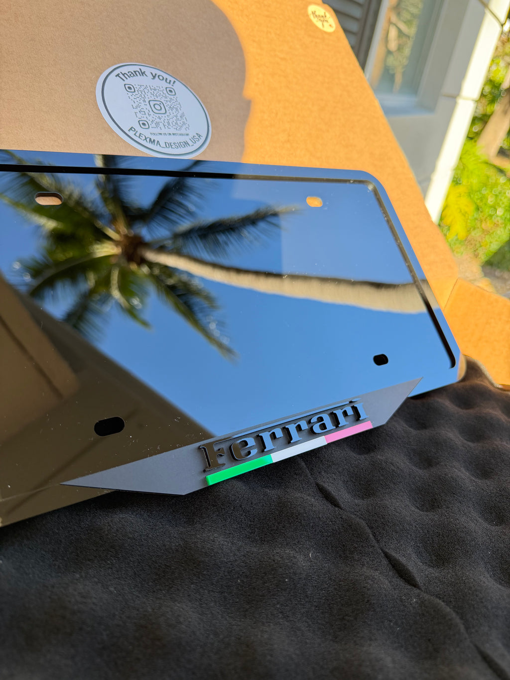 Premium 3D acrylic Ferrari compatible license plate frame front view