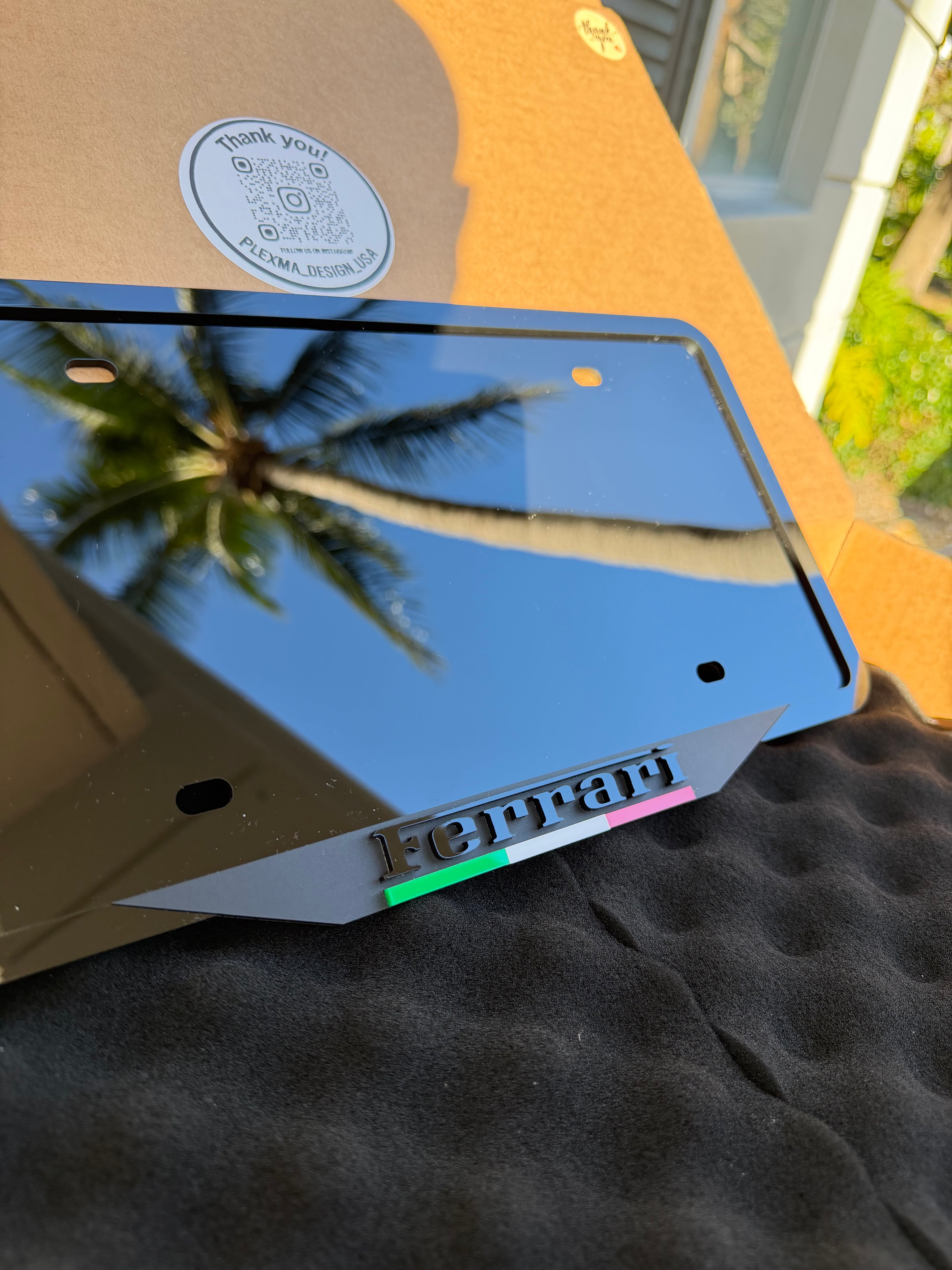 Premium 3D acrylic Ferrari compatible license plate frame front view