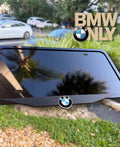 BMW 3D black acrylic license plate frame with raised logo, handmade in USA