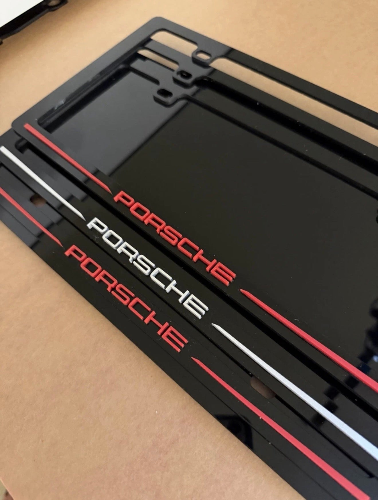Porsche 911 matte black 3D acrylic license plate frame handmade in USA