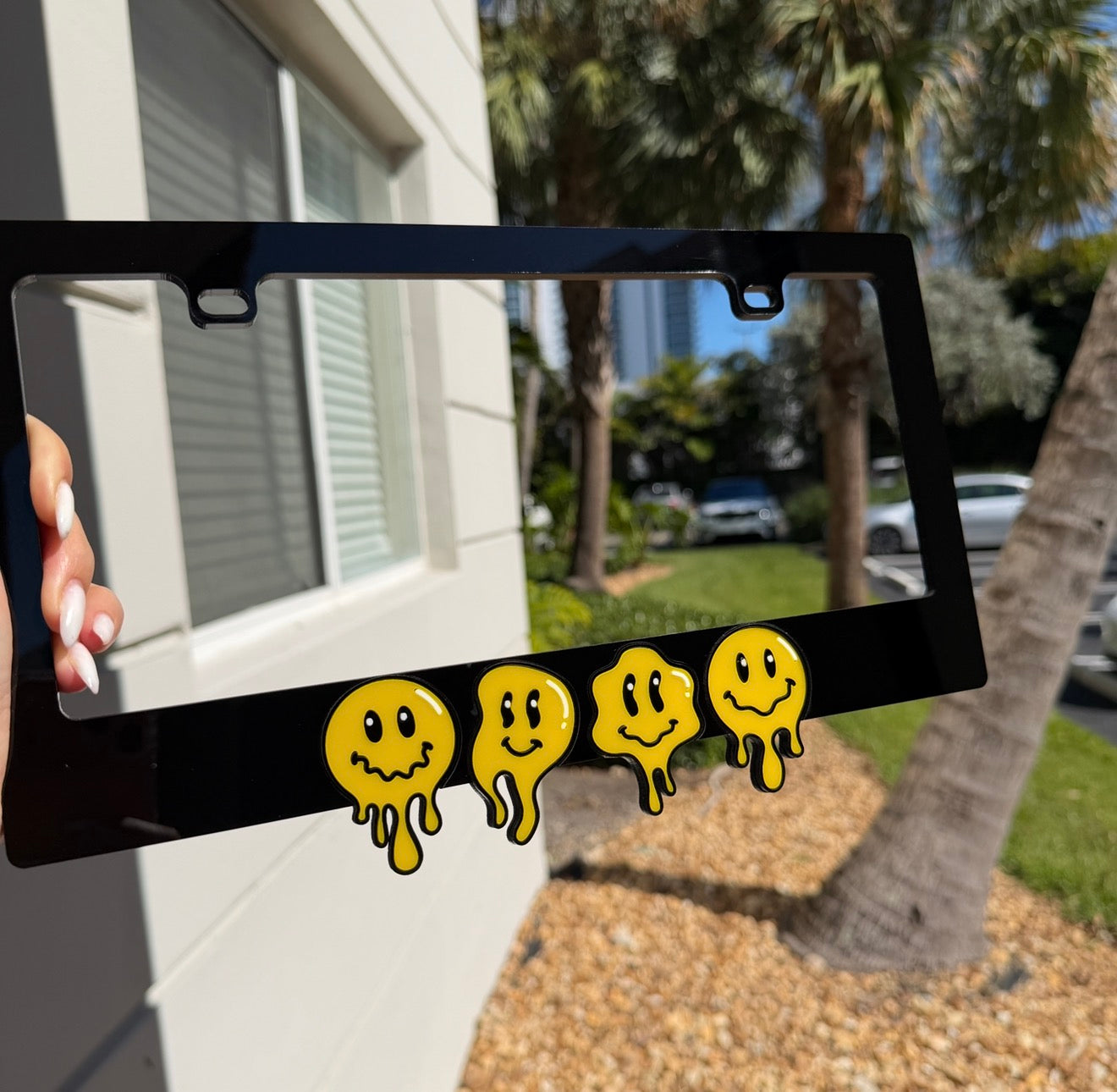 Smiling Faces 3D License Plate Frame – Handmade in USA | Free Shipping