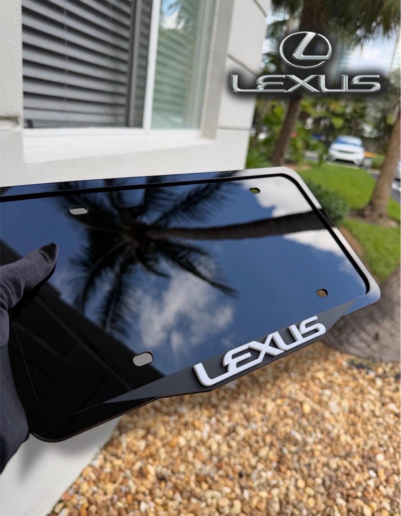LEXUS 3D Logo License Plate Frame – Glossy Black Acrylic, Handmade USA