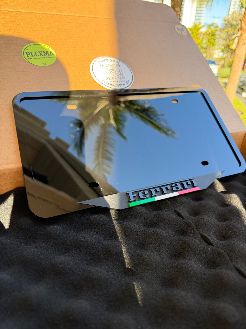 Handmade 3D layered acrylic license plate frame Ferrari sport design