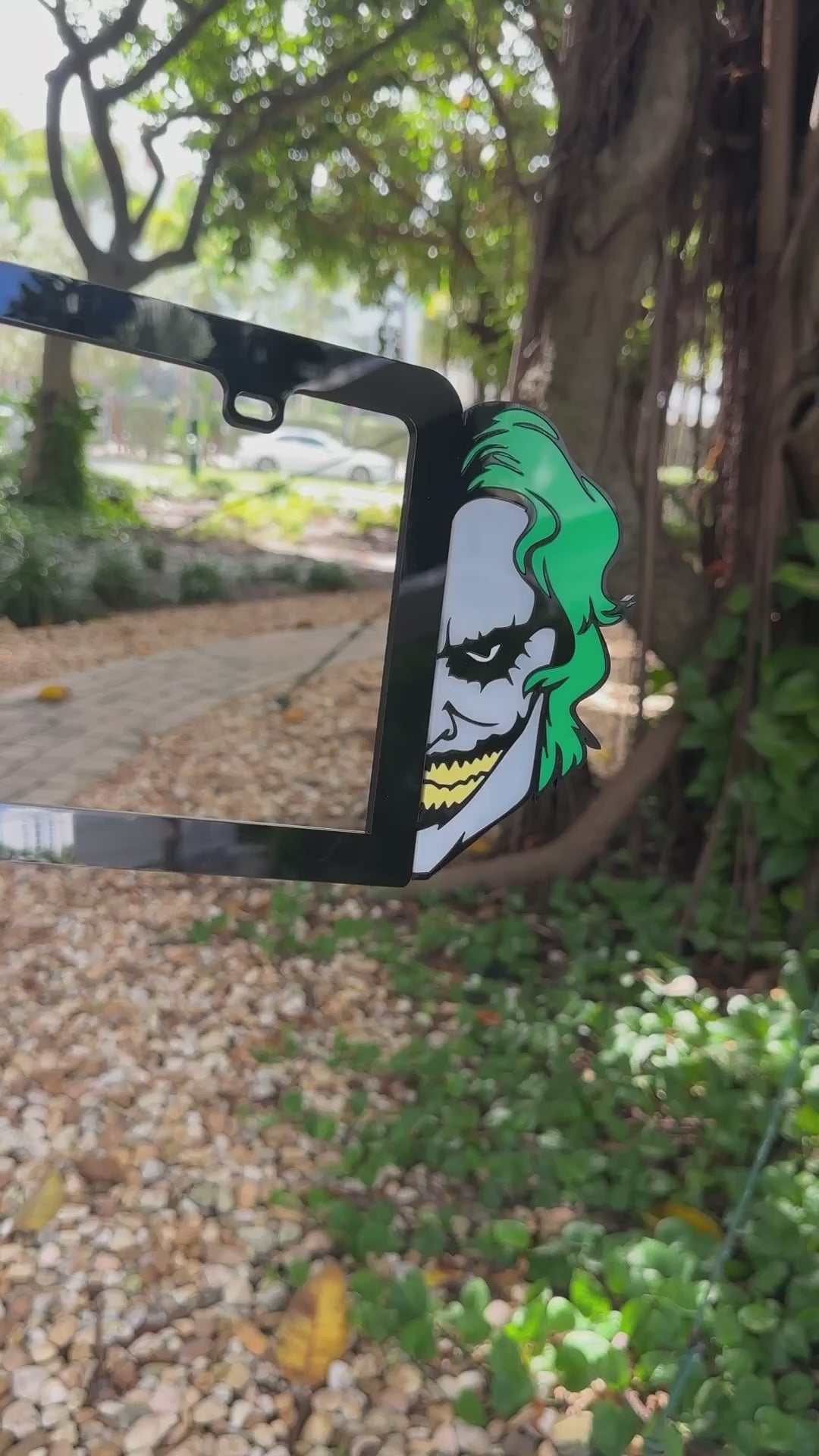 Joker superhero license plate frame glossy black layered acrylic, custom car design