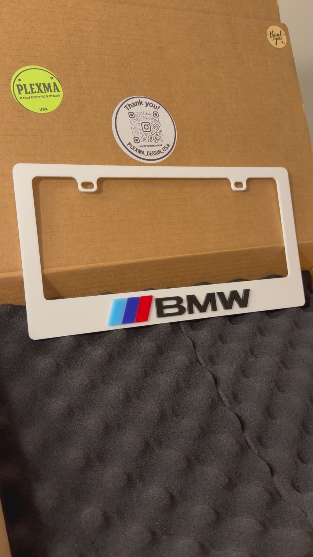 BMW M Style Logo 3D Acrylic License Plate Frame – Gloss Black – Handmade USA