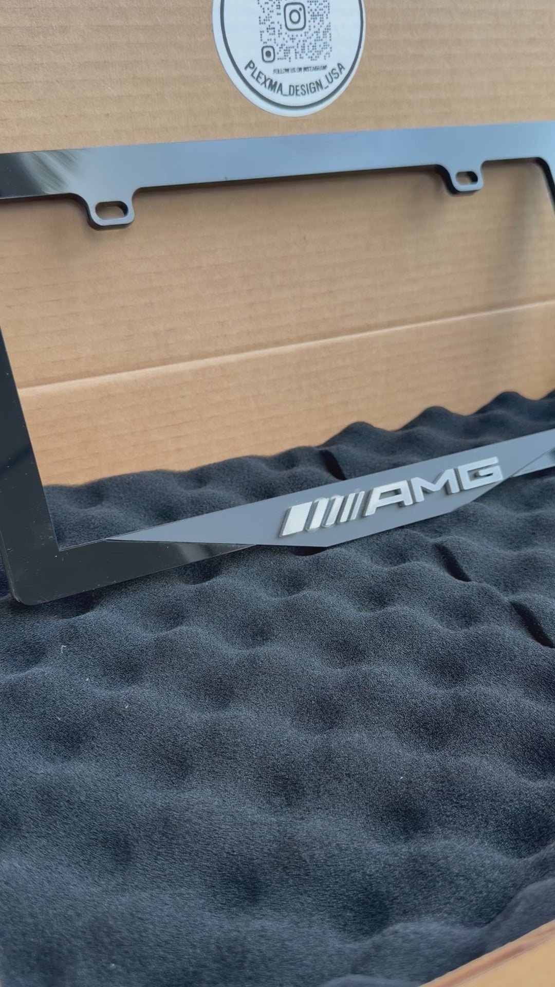 Mercedes AMG custom logo license plate frame glossy black 3D acrylic design