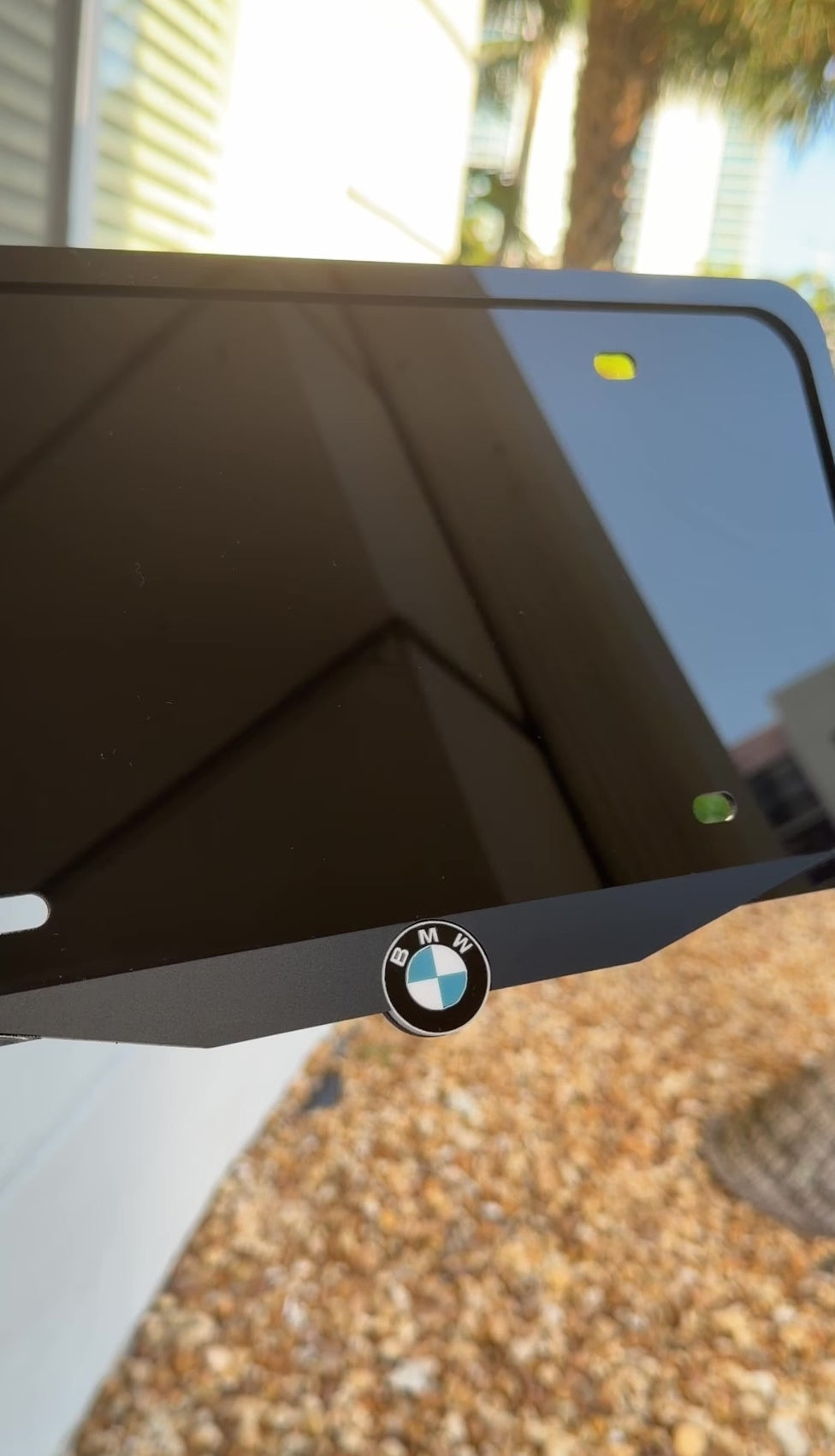 BMW luxury license plate frame glossy black layered acrylic, premium car accessory
