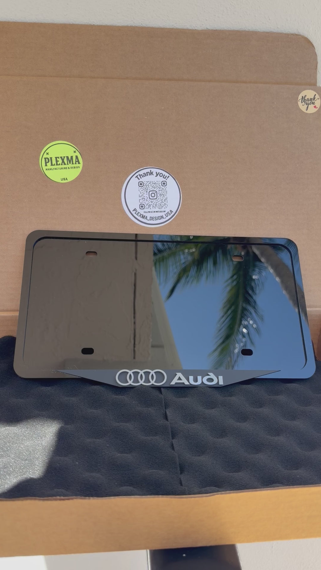 AUDI 3D License Plate Frame  – Glossy Black Acrylic, Handmade, Made in USA
