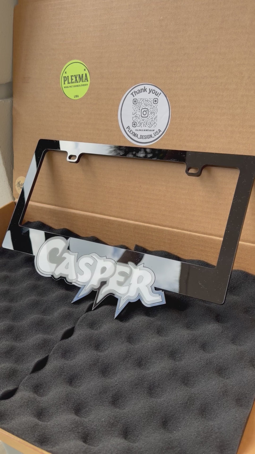 CASPER Ghost Thema Handmade  Car License Plate Frame – Glossy Black, Made in USA 🇺🇸