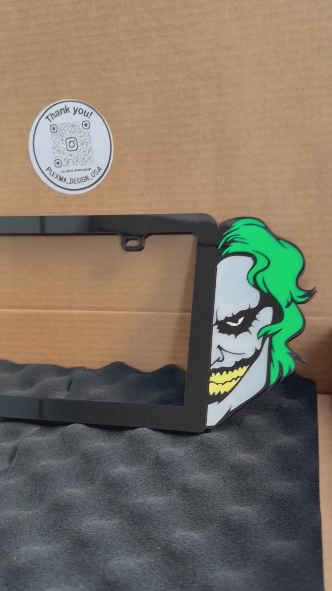Joker villain logo plate frame 3D layered acrylic for cars, premium black finish