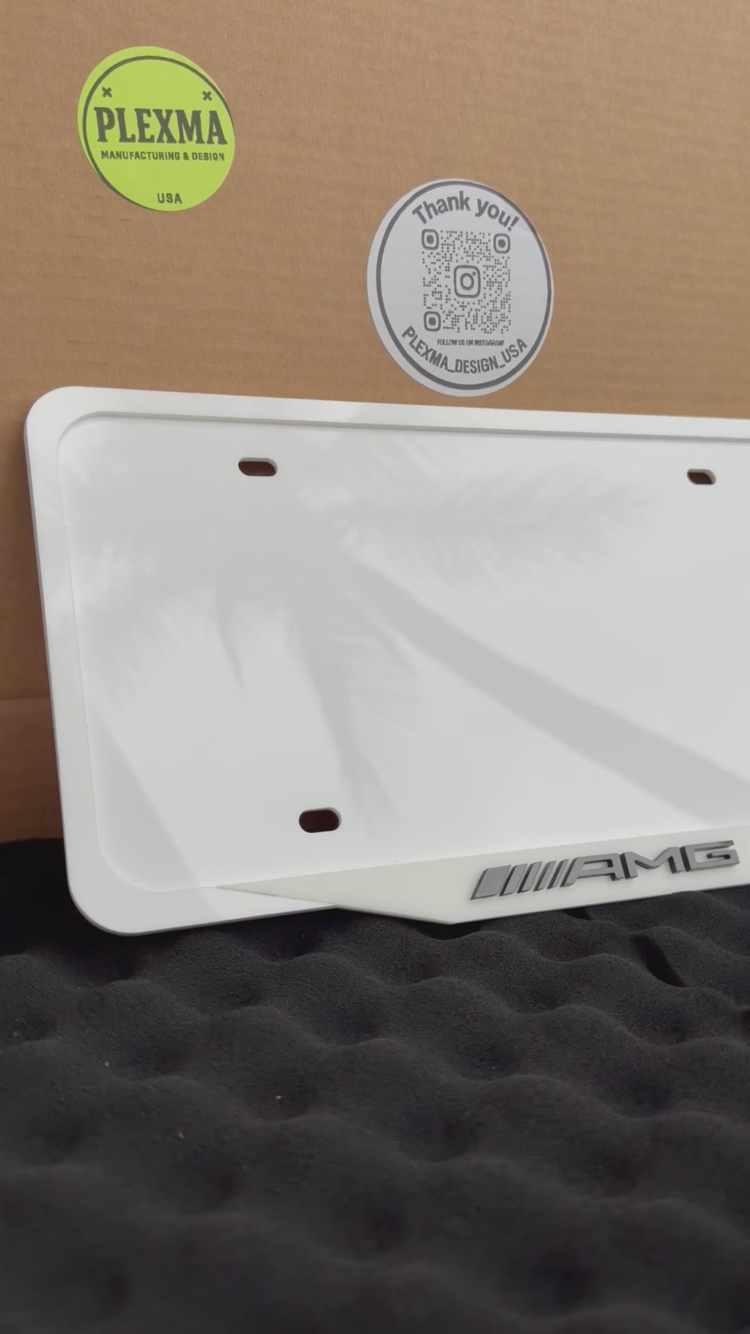 AMG Mercedes license plate frame glossy black layered acrylic, luxury car accessory