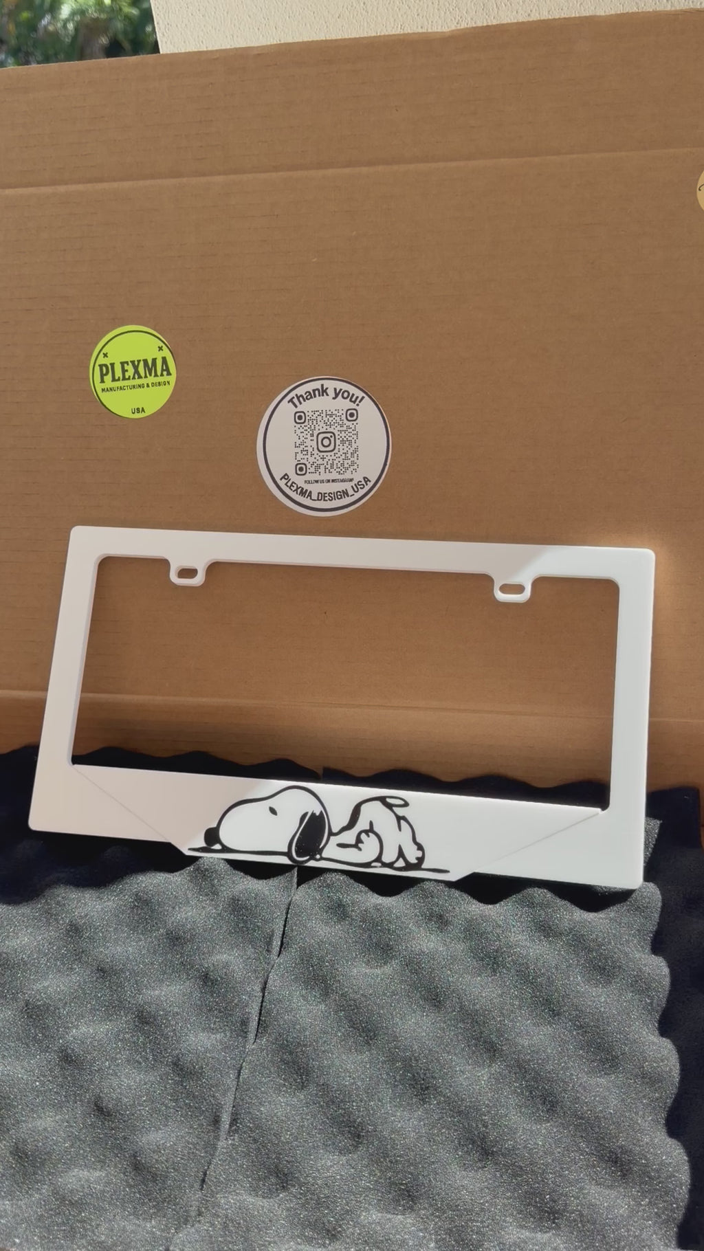 Snoopy 3D Car License Plate Frame – Handmade Black-Red-White, USA Made