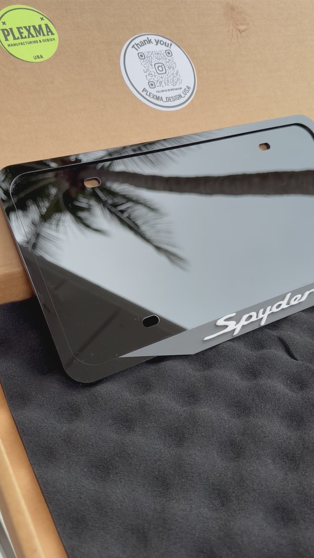 Luxury Porsche Spyder license plate frame 3D layered acrylic high gloss black
