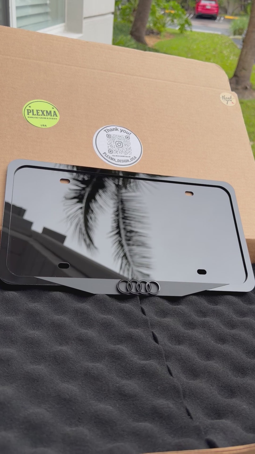 Audi Black Logo Luxury 3D License Plate Frame – Handmade in USA